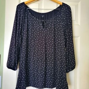 Garnet Hill dotted blouse, black with white dots, medium.